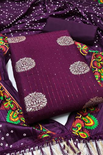 Women's purple unstitched sequence work jacquard dress material 