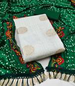 Women's white unstitched sequence work jacquard dress material 