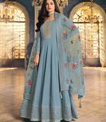Pastel Blue Dola Silk Blend Ceremonial Salwar Suit
