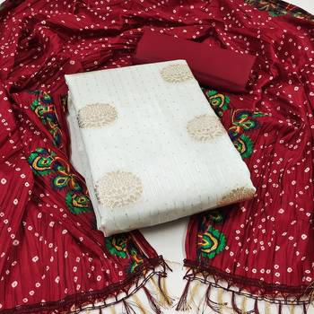 Women's white sequence work jacquard dress material 1