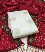 Women's white sequence work jacquard dress material