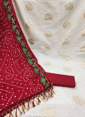 Women's white sequence work jacquard dress material 2