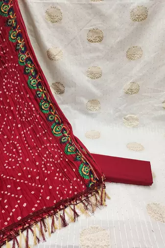 Women's white sequence work jacquard dress material