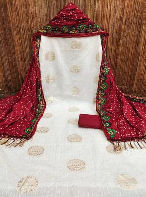 Women's white sequence work jacquard dress material 3