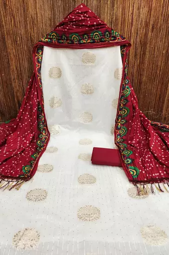 Women's white sequence work jacquard dress material