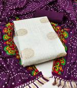 Women's white unstitched sequence work jacquard dress material 