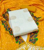 Women's white unstitched sequence work jacquard dress material 