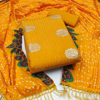 Women's yellow sequence work jacquard dress material 1