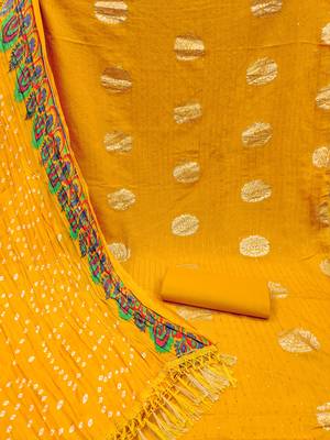 Women's yellow sequence work jacquard dress material 2