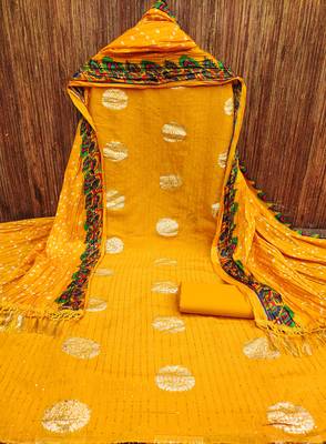 Women's yellow sequence work jacquard dress material 3