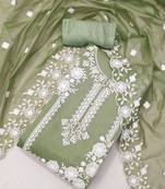 Women's light green embroidery chanderi cotton dress material