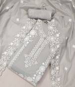 Women's grey unstitched embroidery chanderi cotton dress material 