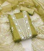 Women's light green unstitched embroidery organza dress material 