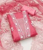 Women's pink unstitched embroidery organza dress material 