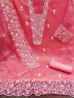 Women's pink embroidery organza dress material 2