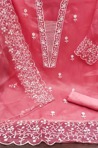 Women's pink embroidery organza dress material
