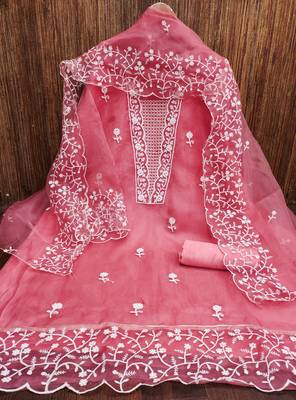 Women's pink embroidery organza dress material 3