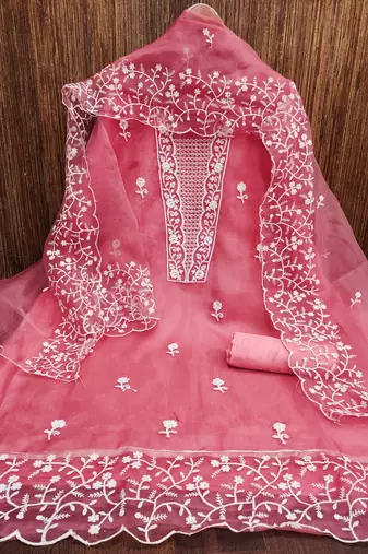 Women's pink embroidery organza dress material