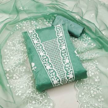 Women's sea green embroidery organza dress material 1