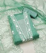 Women's sea green embroidery organza dress material