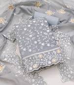 Women's grey unstitched embroidery chanderi cotton dress material (pk43gry) (pk43gry)