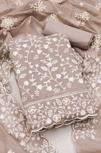 Women's light purple unstitched embroidery chanderi cotton dress material (pk43ppl) (pk43ppl)