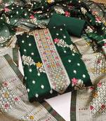 Women's green designer weaving organza jacquard dress material