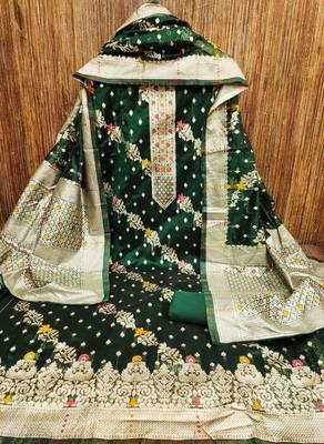 Women's green designer weaving organza jacquard dress material 2