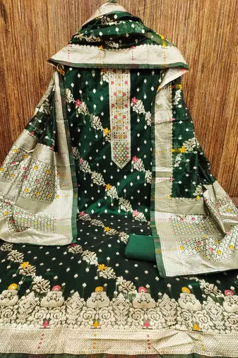 Women's green designer weaving organza jacquard dress material