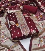 Women's maroon unstitched designer weaving organza jacquard dress material 