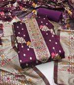 Women's purple unstitched designer weaving organza jacquard dress material 