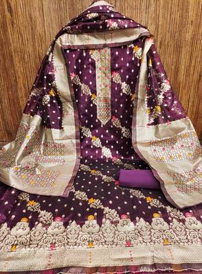 Women's purple designer weaving organza jacquard dress material 2