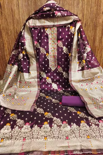 Women's purple designer weaving organza jacquard dress material