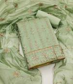 Women's light green unstitched sequence work chanderi cotton dress material (pk45grn) (pk45grn)