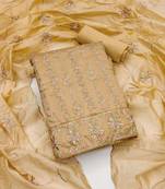 Women's light yellow unstitched embroidery chanderi cotton dress material 