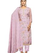 Women's baby pink unstitched position printing work organza dress material 
