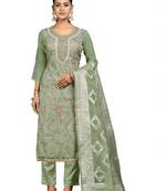Women's pista green unstitched embroidery organza dress material 