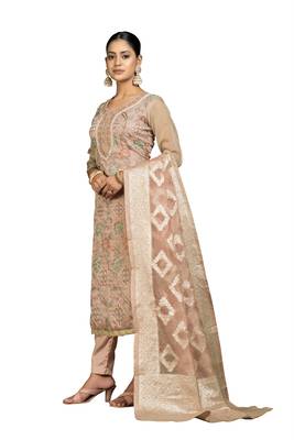 Women's peach embroidery organza dress material 2