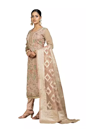 Women's peach embroidery organza dress material