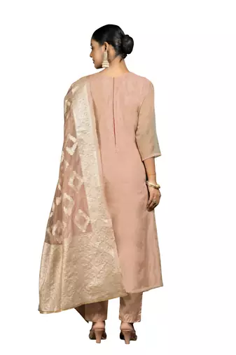 Women's peach embroidery organza dress material