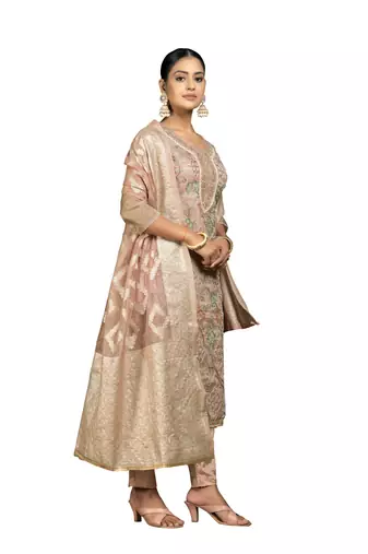 Women's peach embroidery organza dress material
