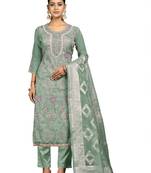 Women's sea green unstitched embroidery organza dress material 