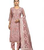 Women's pink unstitched embroidery organza dress material