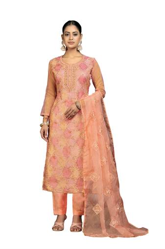 Women's multi unstitched sequence work pure organza dress material 
