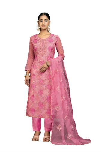 Women's multi unstitched sequence work pure organza dress material 