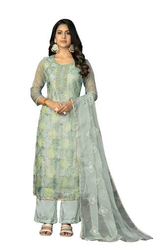 Women's multi unstitched sequence work pure organza dress material 