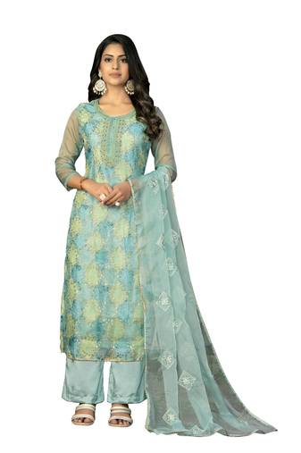 Women's multi unstitched sequence work pure organza dress material 