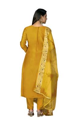 Women's mustard hand work modal cotton dress material 3