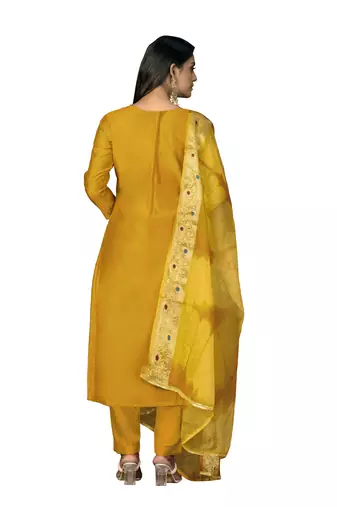 Women's mustard hand work modal cotton dress material