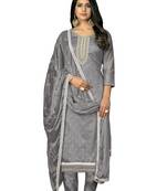Women's grey unstitched hand work modal cotton dress material